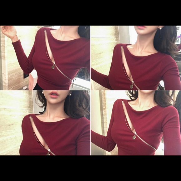 Zip zipper knit top wine size XS - Picture 3 of 3